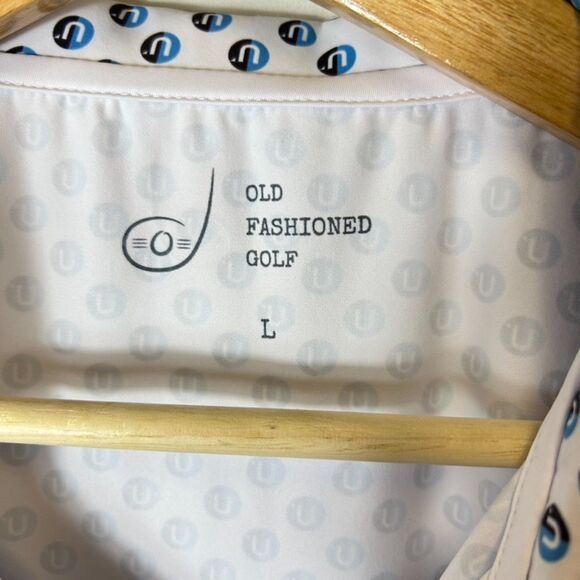 Old Fashioned Golf BreakthrU White Blue Black Geo Print Performance SS Polo Sz L - Picture 4 of 11